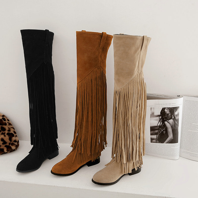 Women's Leather Suede Tassel Boots