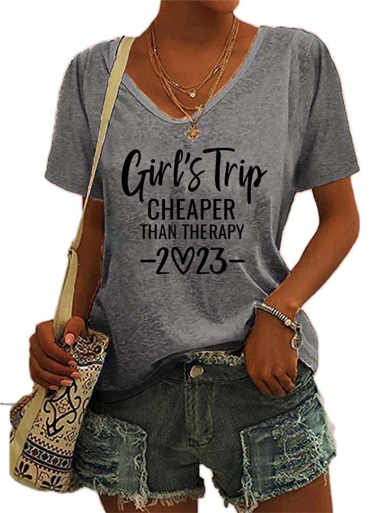 Women's V-Neck Letter Print Short Sleeve T-Shirt