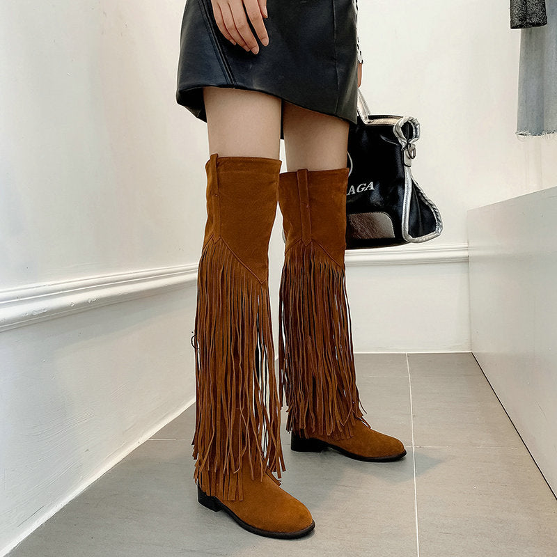 Women's Leather Suede Tassel Boots
