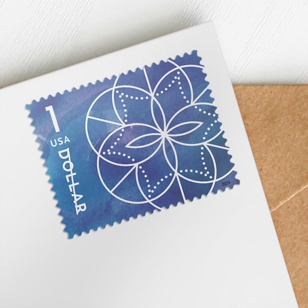 2024 USA New Blue $1 Floral Geometry Sheet of 10 Stamps
