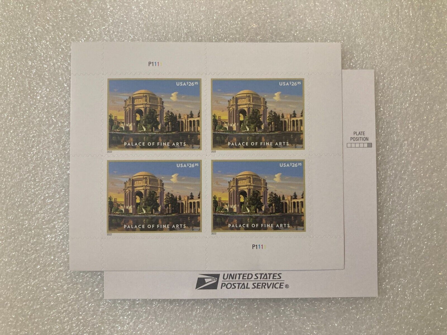 Palace of Fine Arts $26.95 Express Mail Pane of Four Stamps