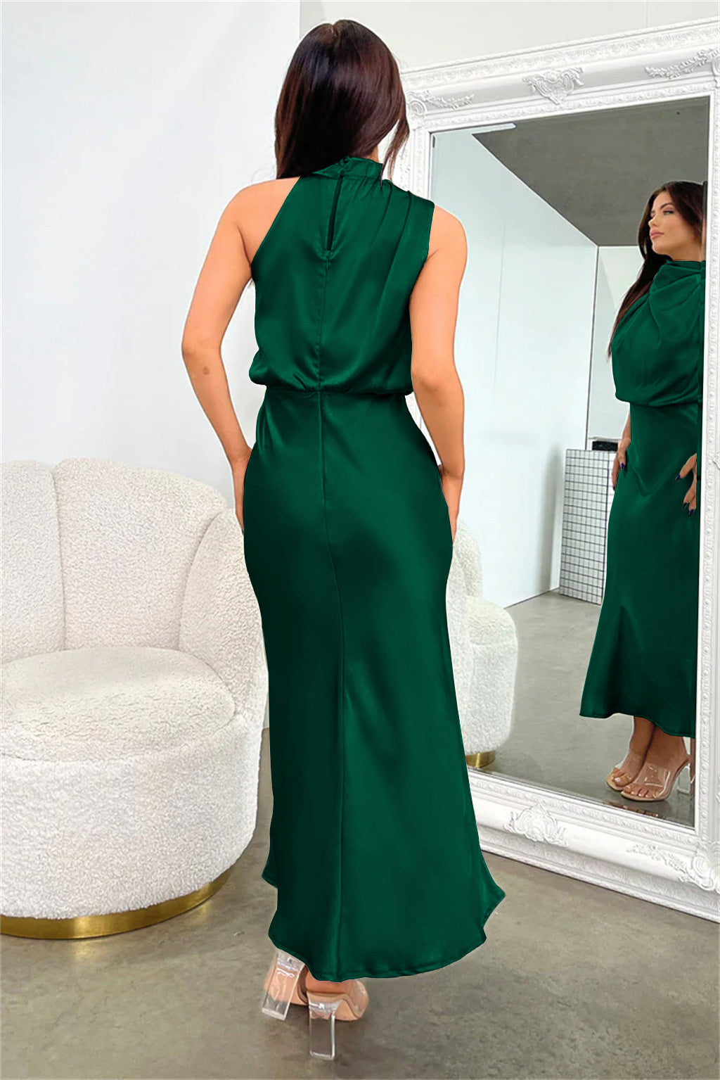 Women's Silk Turtleneck Sleeveless Midi Dress