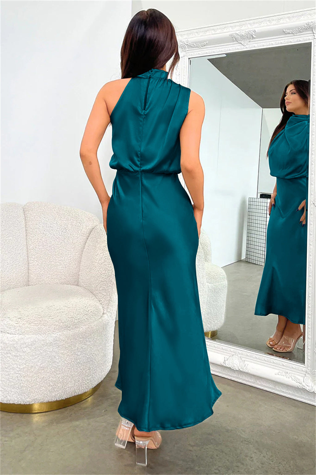 Women's Silk Turtleneck Sleeveless Midi Dress