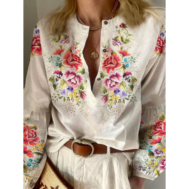 Women's V Neck Vintage Floral Blouse