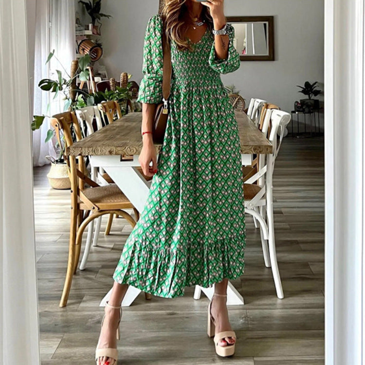 Women's Short Sleeve Printed Casual Maxi Dress