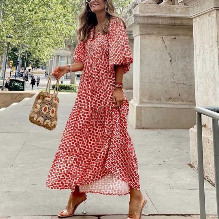 Women's Long Sleeve Spring Print Maxi Dress