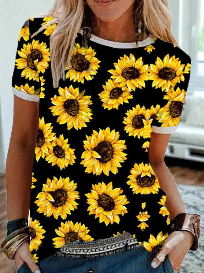 Women's Sunflower Print Casual T-Shirt