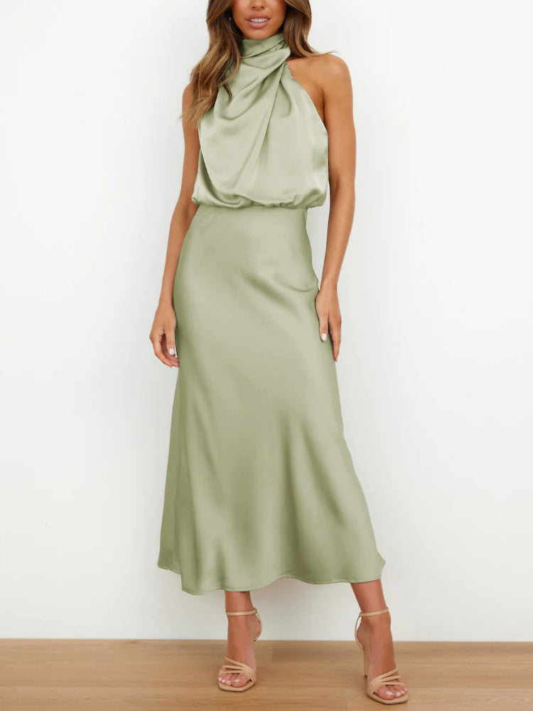 Women's Silk Turtleneck Sleeveless Midi Dress