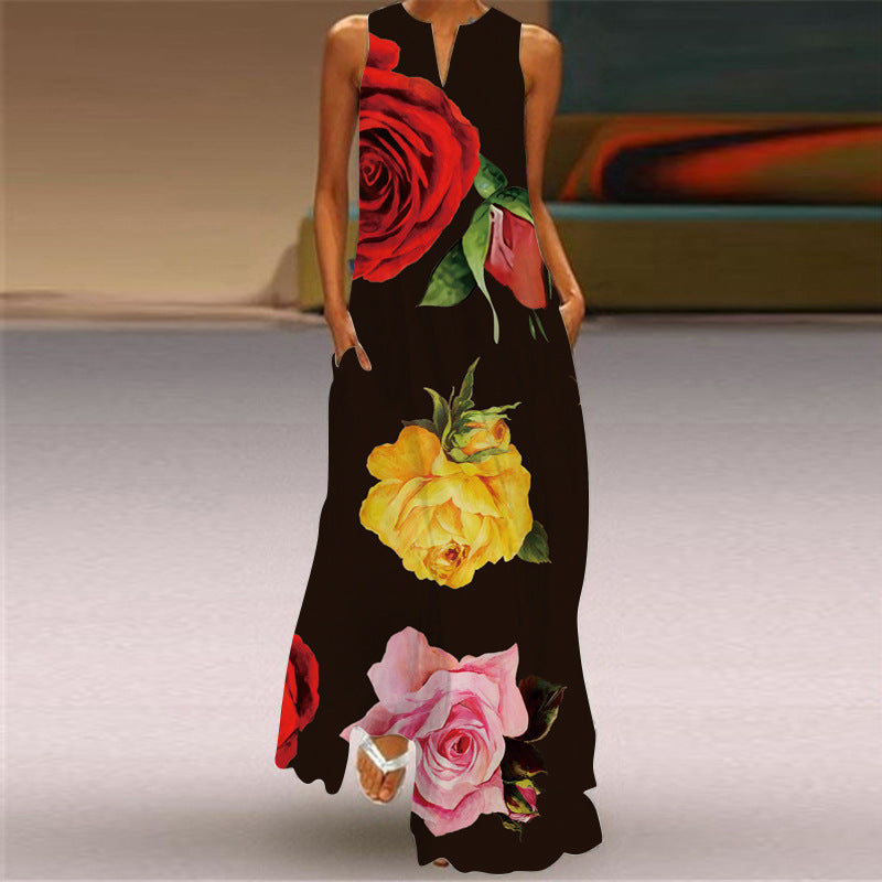 Summer Women's Sleeveless Vest Print Maxi Dress