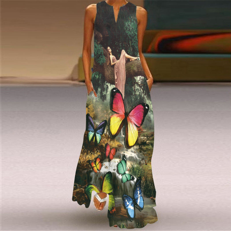 Summer Women's Sleeveless Print Maxi Dress