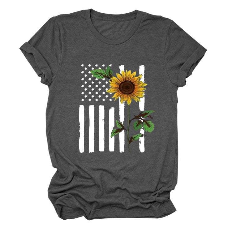 Women's Sunflower Print Short Sleeve T-Shirt