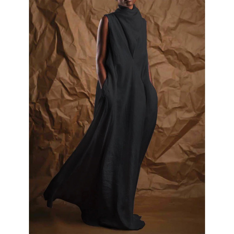 Elegant Turtleneck Sleeveless Maxi Dress For Women
