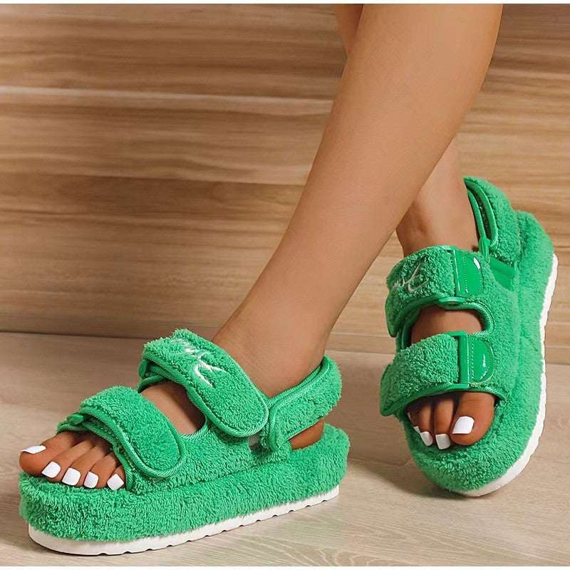 Women's Platform Shoes Retro Flat Fluffy Furry Casual Shoes