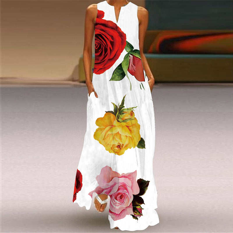 Summer Women's Sleeveless Vest Print Maxi Dress