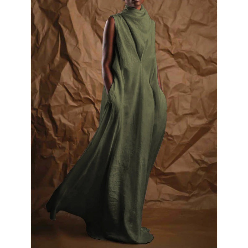 Elegant Turtleneck Sleeveless Maxi Dress For Women