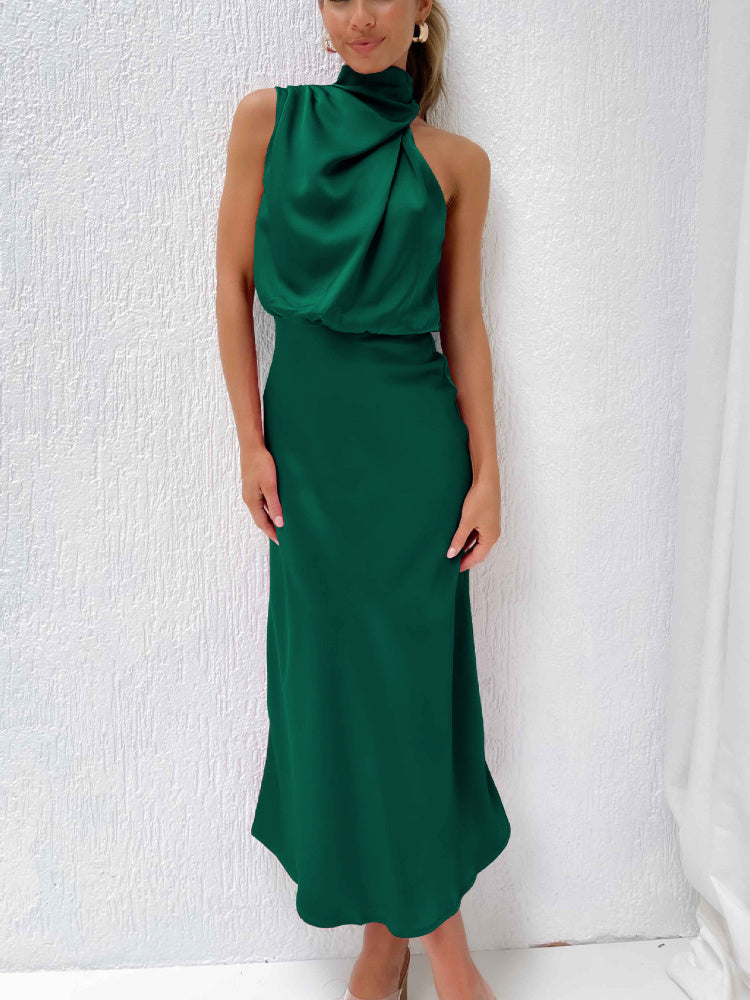 Women's Silk Turtleneck Sleeveless Midi Dress
