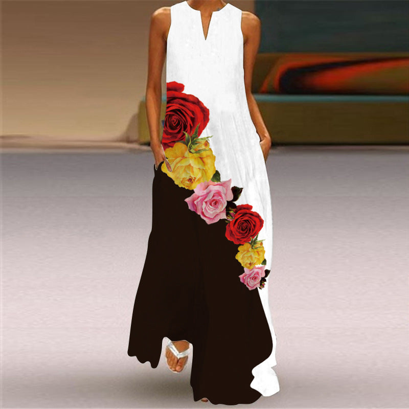 Summer Women's Sleeveless Vest Print Maxi Dress