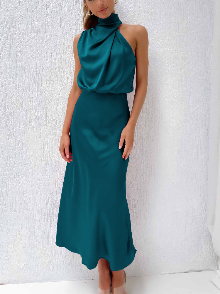 Women's Silk Turtleneck Sleeveless Midi Dress