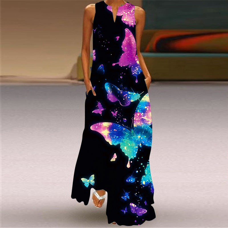 Summer Women's Sleeveless Vest Print Maxi Dress