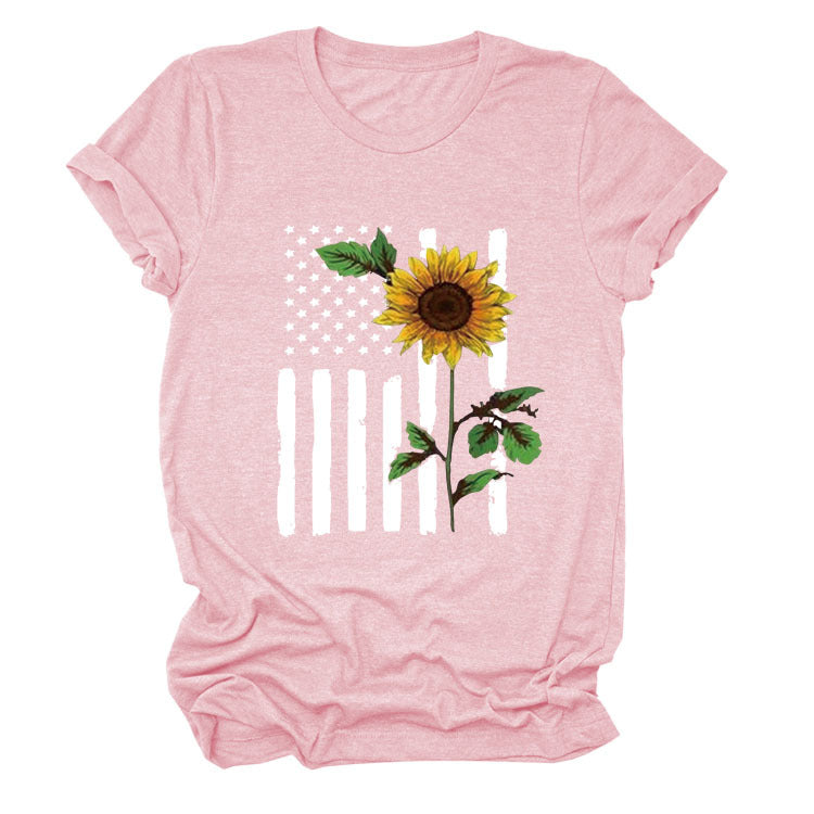 Women's Sunflower Print Short Sleeve T-Shirt
