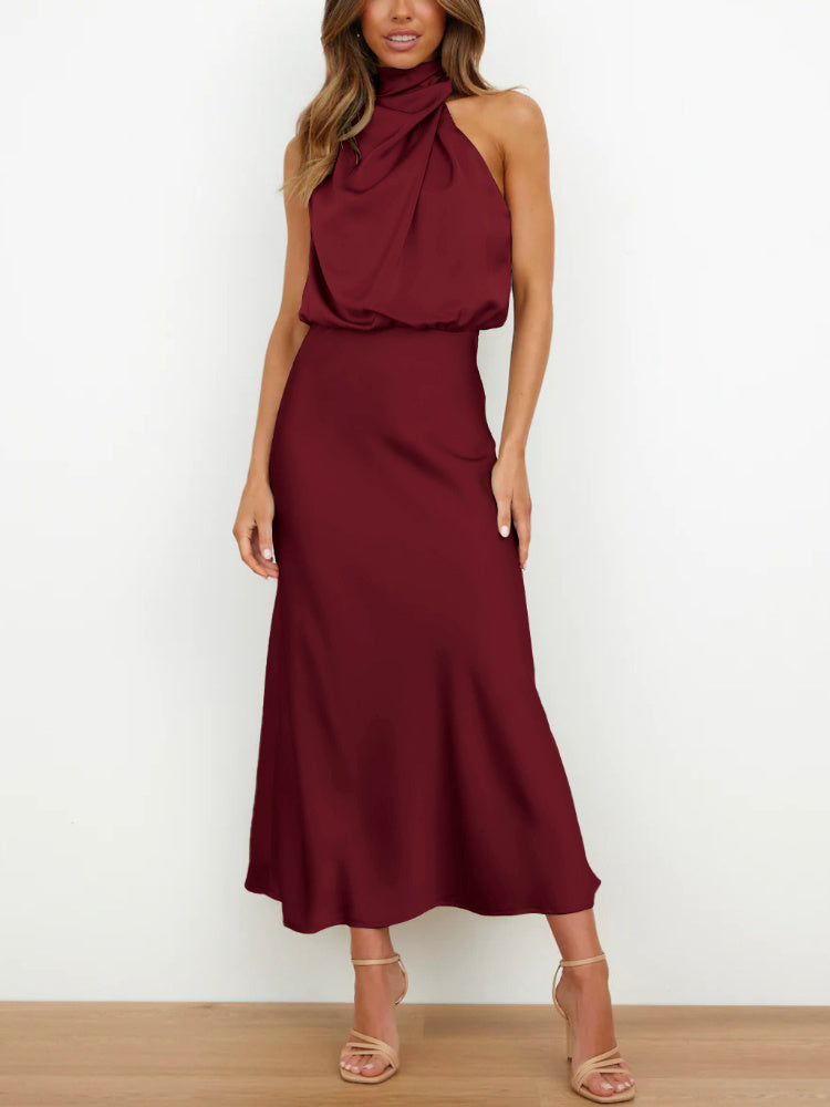 Women's Silk Turtleneck Sleeveless Midi Dress