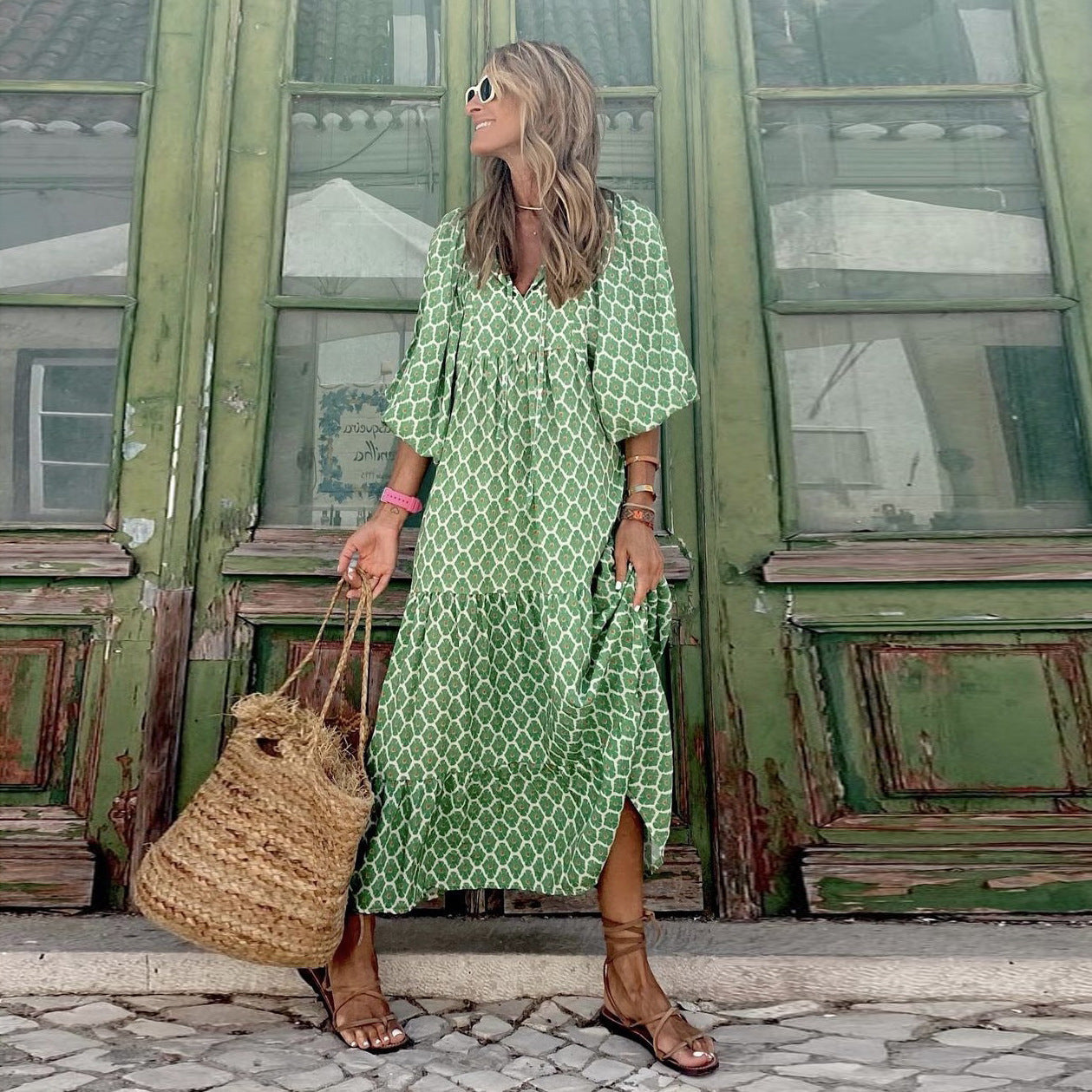 Women's Long Sleeve Spring Print Maxi Dress