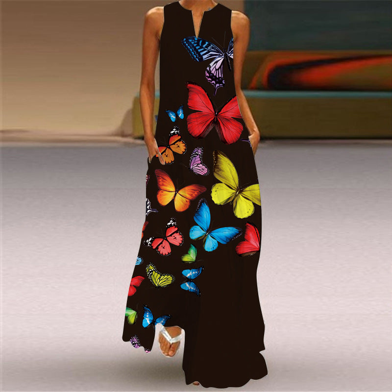 Summer Women's Sleeveless Vest Print Maxi Dress