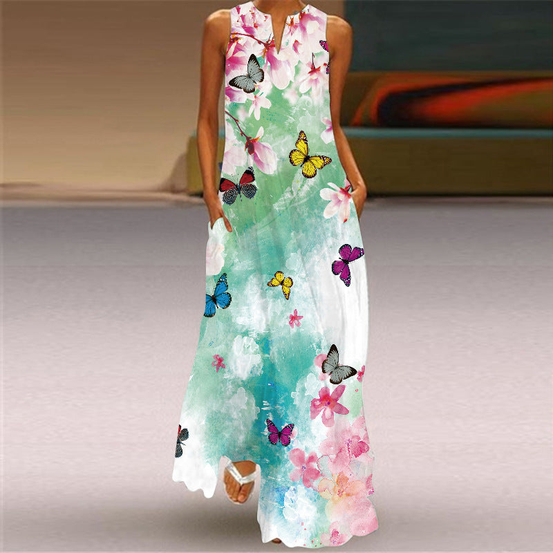 Summer Women's Sleeveless Print Maxi Dress