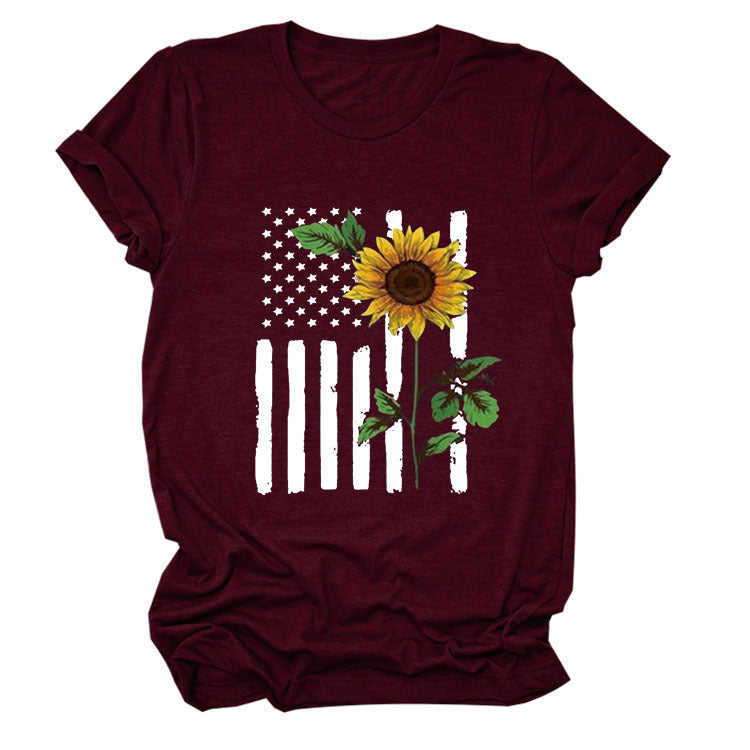 Women's Sunflower Print Short Sleeve T-Shirt