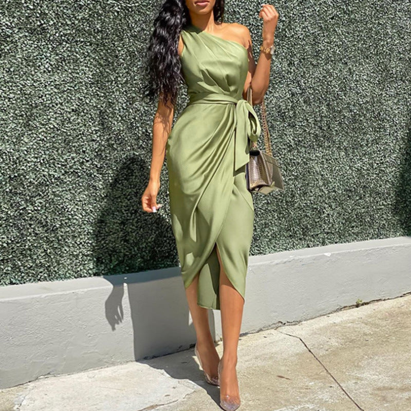Women's Silk Shoulder Midi Dress