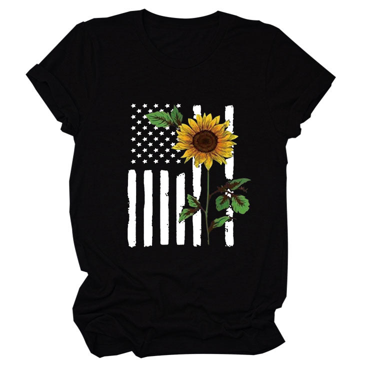 Women's Sunflower Print Short Sleeve T-Shirt