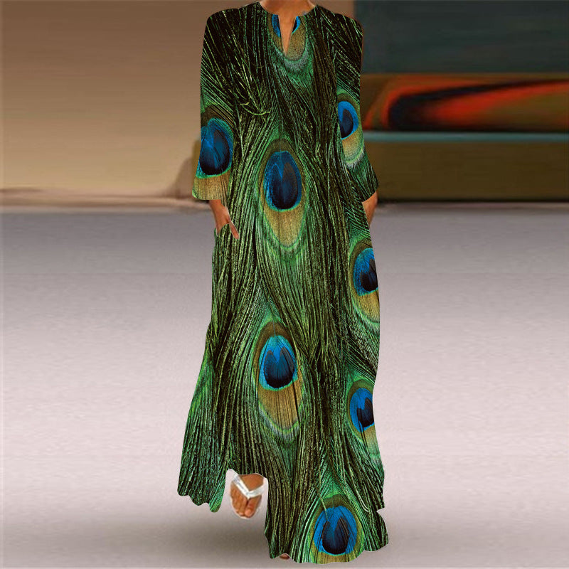 Printed Maxi Dress Woman Long Sleeve Dress