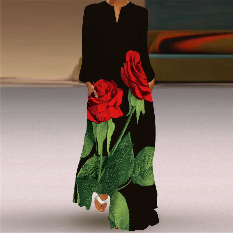Printed Maxi Dress Woman Long Sleeve Dress