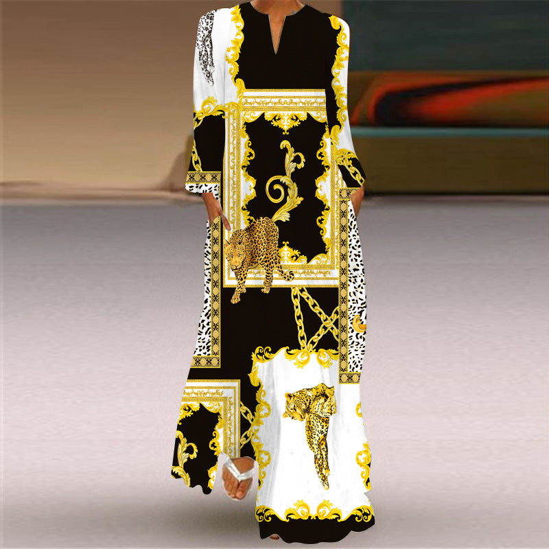 Printed Maxi Dress Woman Long Sleeve Dress