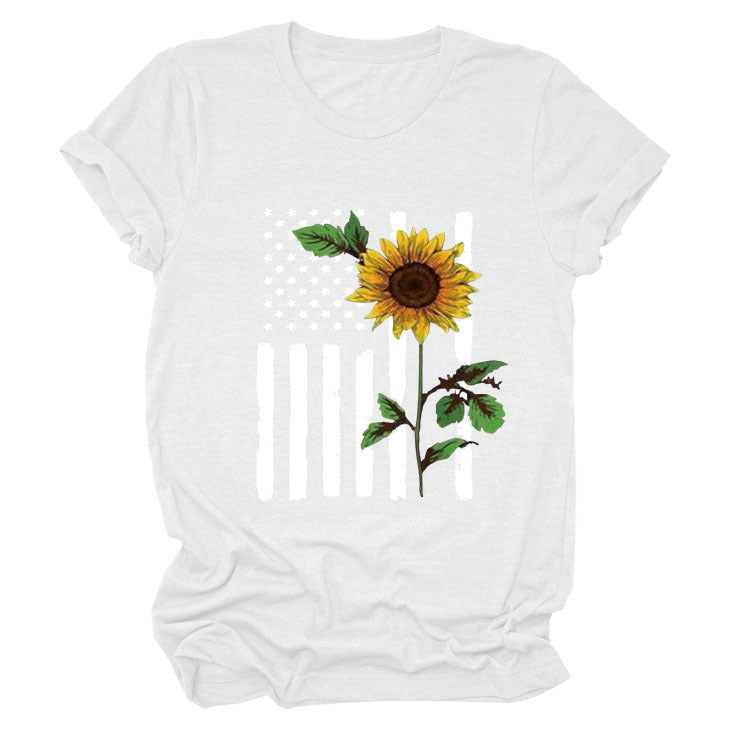 Women's Sunflower Print Short Sleeve T-Shirt