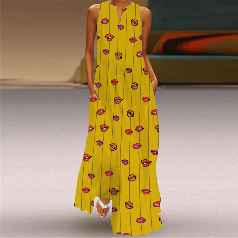 Printed Sleeveless Woman Maxi Dress