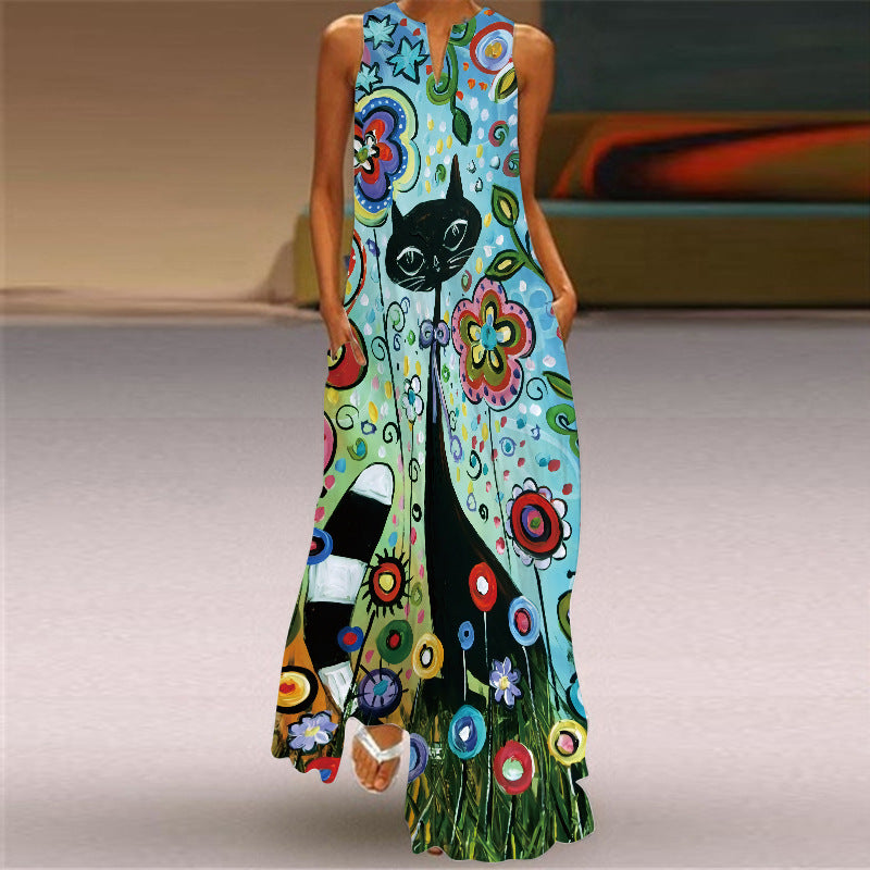 Printed Sleeveless Woman Maxi Dress