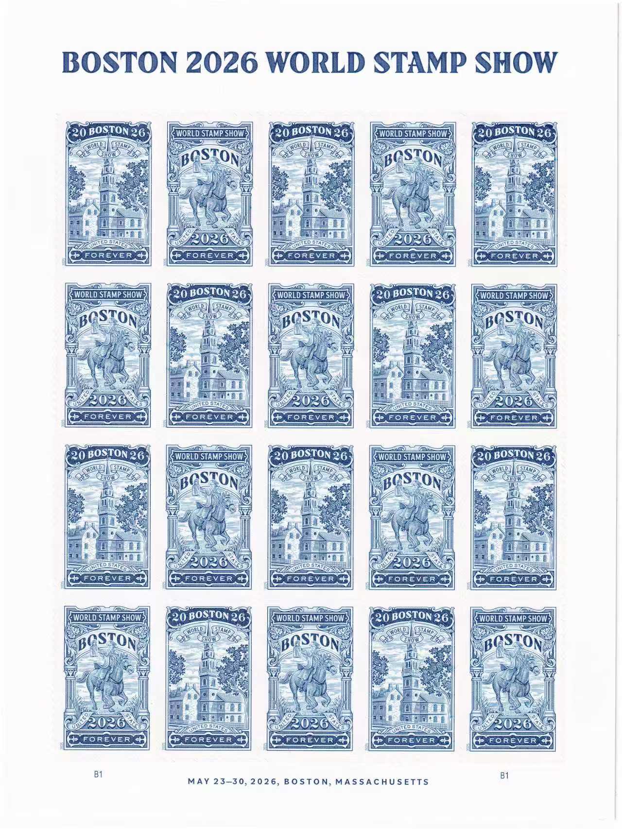 USA Boston 2026 World Stamp Expo Show Forever Stamps