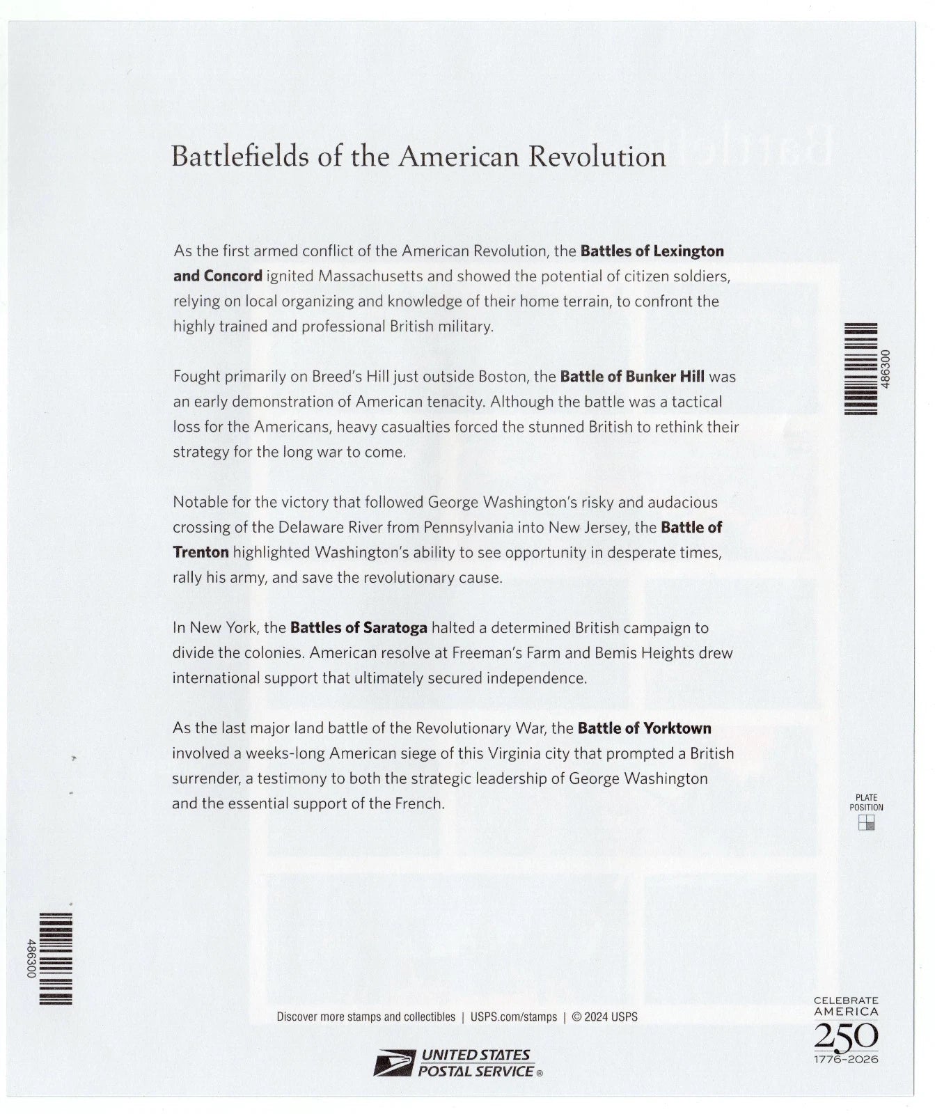 2025 USA 250th Anniversary Battlefields of The American Revolution Forever Stamps