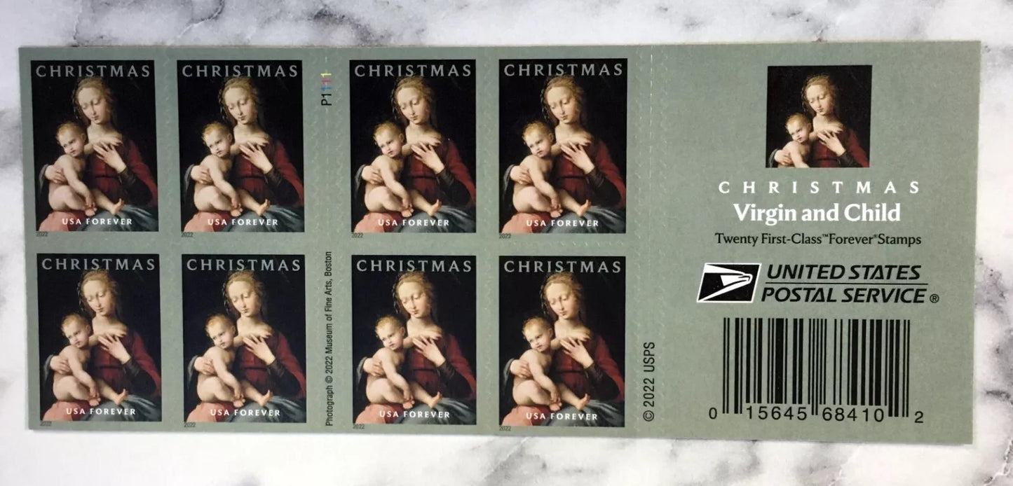 USA Christmas Virgin And Child Booklet Pane Of 20 Forever Stamps