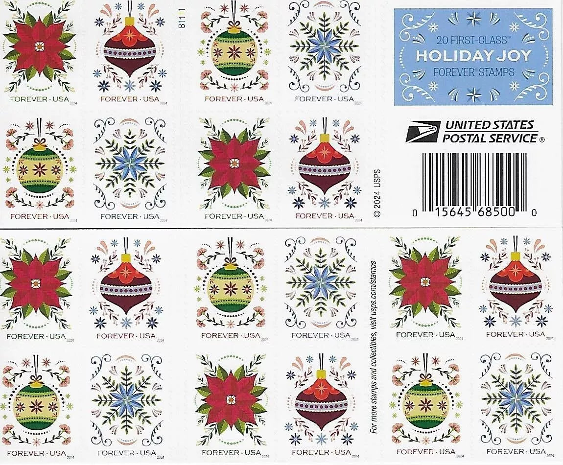 2024 USA Festive Holiday Joy Ornaments Forever Stamps