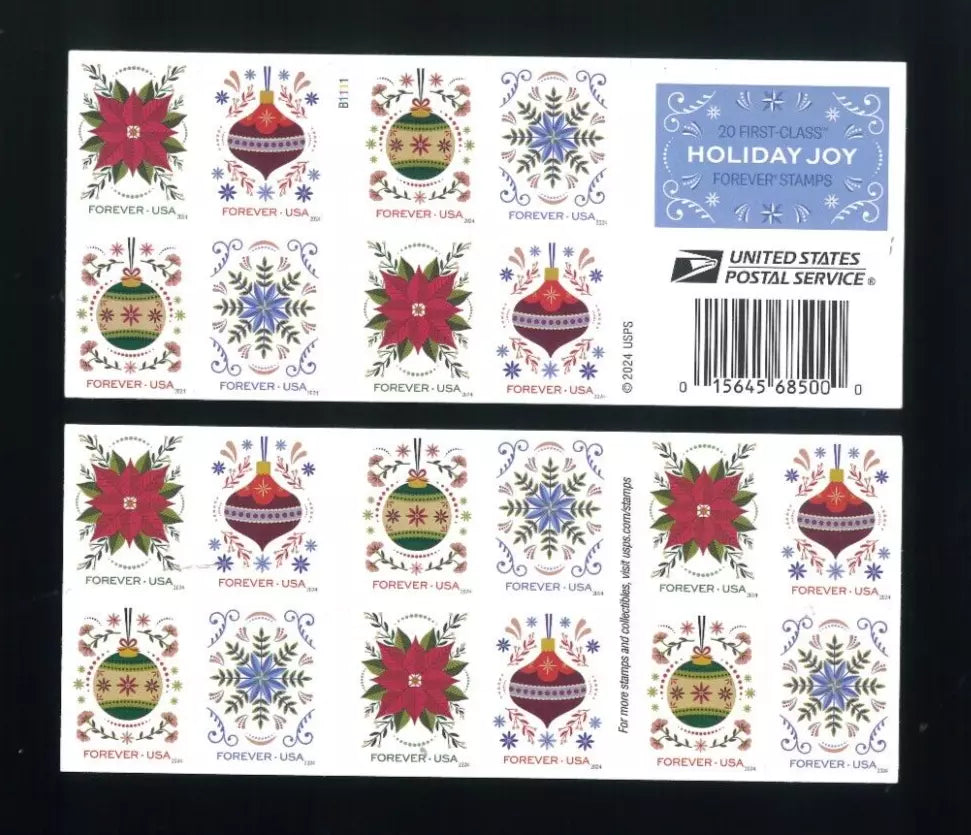 2024 USA Festive Holiday Joy Ornaments Forever Stamps