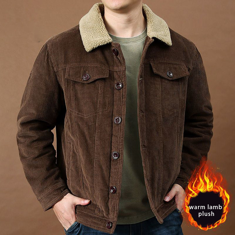 Men's Sherpa Corduroy Jacket with Lapel Collar