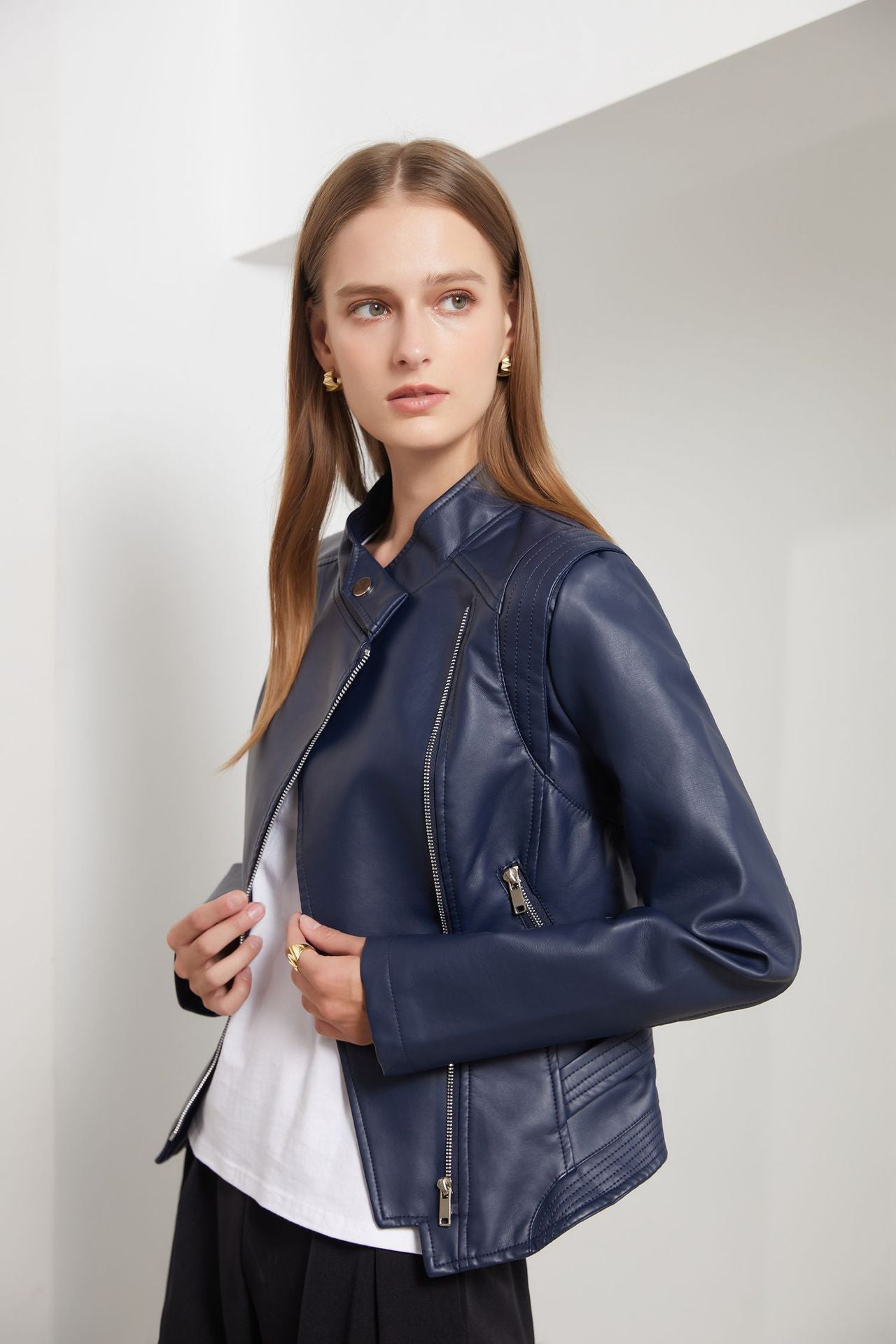 Woman Stand-collar Autumn Leather Jacket