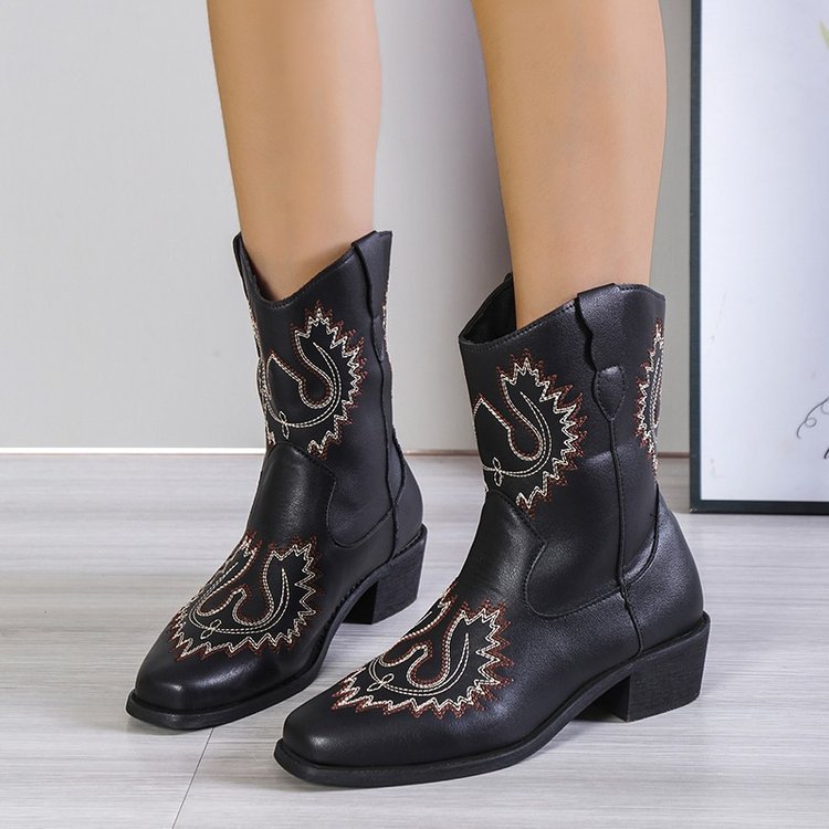 Women's Vintage Western Embroidered Flat Boots