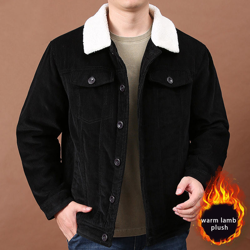 Men's Sherpa Corduroy Jacket with Lapel Collar