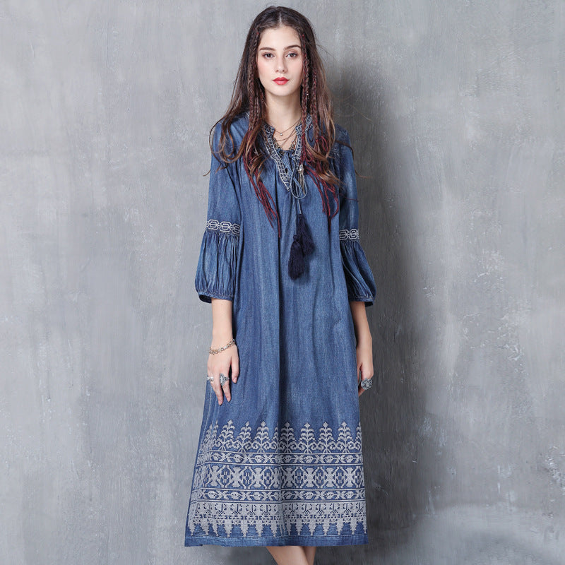 Women's Denim Embroidery Dress