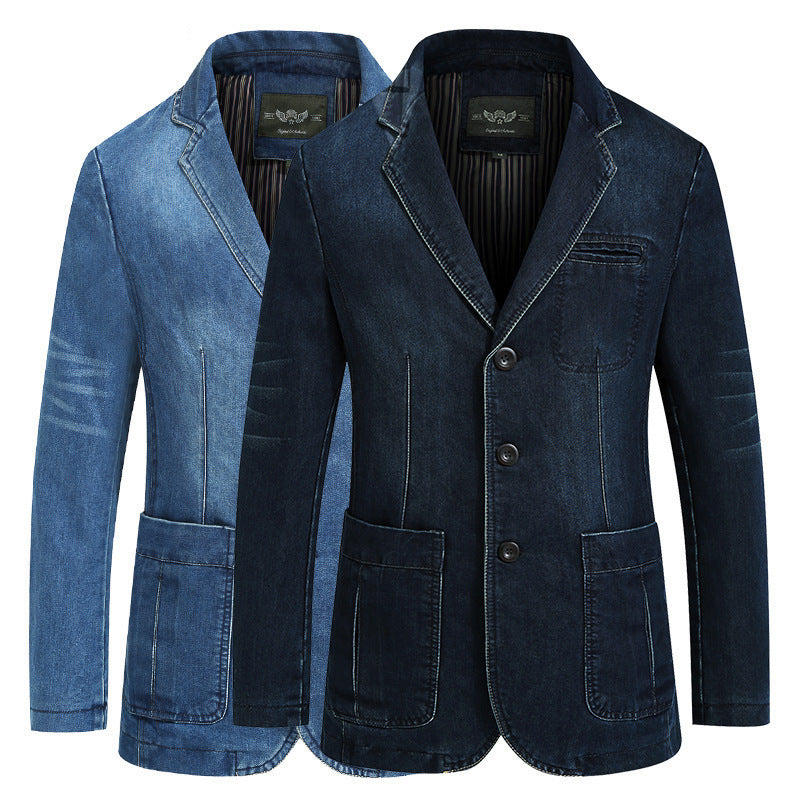 Men's Denim Suit Lapel Pocket Jacket