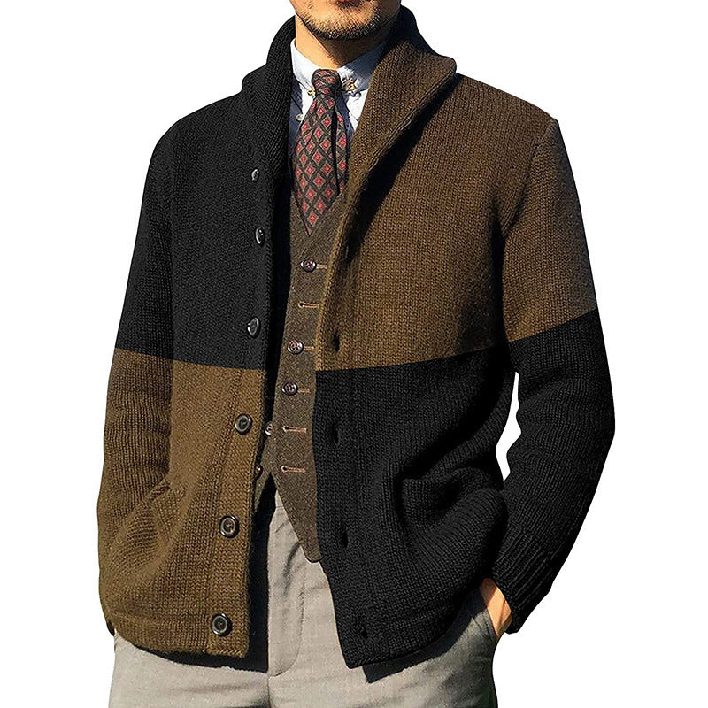 Men's Lapel Colourblock Cardigan Sweater
