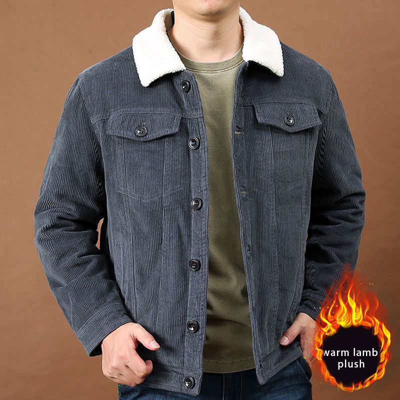 Men's Sherpa Corduroy Jacket with Lapel Collar